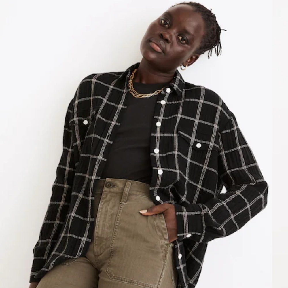 Madewell Black and White Plaid Button Down Shirt